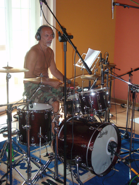 Gigi behind the drum kit