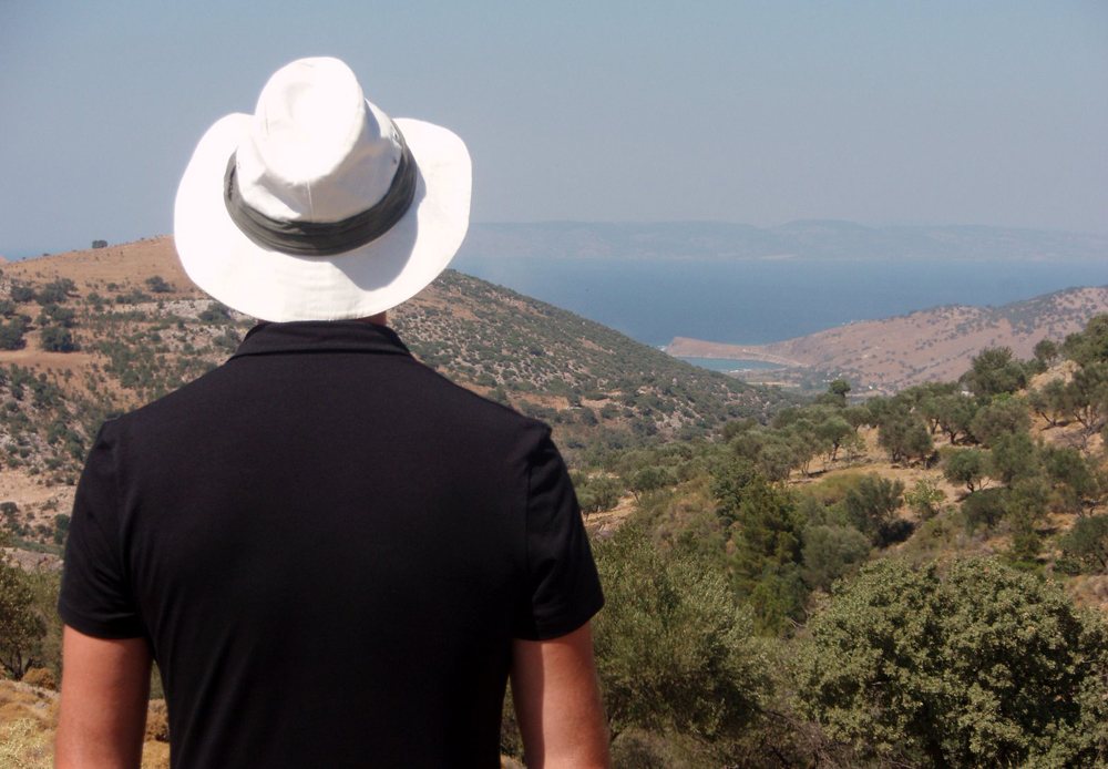 Judge looking out over a Lesvos landscape